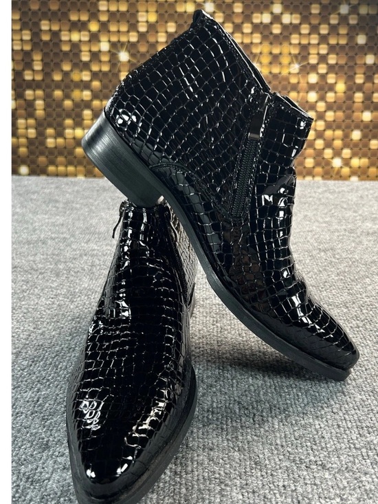Other - Santimon Men's Black Patent Croc-Embossed Leather Chelsea Boots
